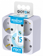 Разветвитель электрический (четверник) "ФОТОН" АМ 16-4Е,16А, с заземлением. Купить сетевые разветвители оптом