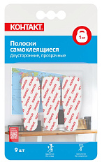 Полоски самоклеящиеся "КОНТАКТ" двусторонние, прозрачные, до 1 кг ( 9 шт.). Купить самоклеящиеся крючки оптом.