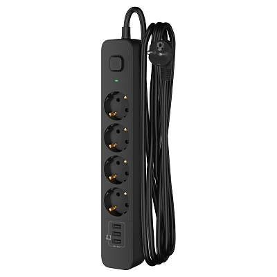 Удлинитель сетевой c USB "ФОТОН" 16-24ES-USB/A3, 2 м, 4 розетки, 16А,с заземл.,с выкл.,3 USB-A,3,4A,черн.. Купить удлинители Фотон оптом, слайд 2