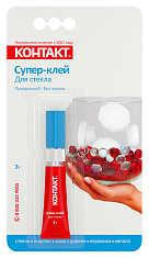 Супер-клей "КОНТАКТ" Для стекла, 3 г, бл, арт. КМ 120-Б03 С, шоу-бокс. Купить клей оптом по доступной цене.