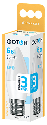 Лампа светодиодная ФОТОН LED B35  6W E27 3000K, слайд 1