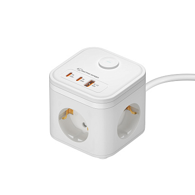 Удлинитель сетевой (куб) «ФОТОН» 16-23ES-USB/A1C2-QC, 2м,3 роз.,16А,с заз.,с выкл.,быстрая зарядка, белый. Купить удлинители Фотон оптом, слайд 4