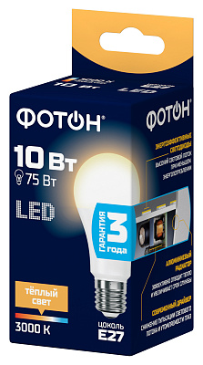 Лампа светодиодная ФОТОН LED A60 10W E27 3000K . Купить светодиодные (LED) лампы оптом по выгодной цене, слайд 1