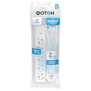 Удлинитель сетевой "ФОТОН" 16-25ЕS, 2м, 5 розеток, 16А, с выкл., с заземл.,  Белый. Купить удлинители Фотон оптом