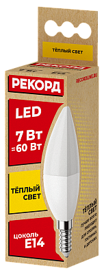 Лампа светодиодная РЕКОРД LED B37 7W Е14 3000К, слайд 1