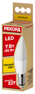Лампа светодиодная РЕКОРД LED B37 7W Е27 3000К, слайд 1