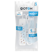 Удлинитель сетевой "ФОТОН" 16-53ЕS, 5м, 3 розетки, 16А, с выкл., с заземл., Белый. Купить удлинители Фотон оптом