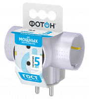 Разветвитель электрический (тройник, Т-обр.) "ФОТОН" АМ 16-3ТЕ, 16А, с заземлением. Купить сетевые разветвители оптом