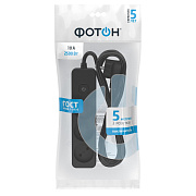 Удлинитель сетевой "ФОТОН" 10-53S, 5м, 3 розетки, 10А, с выкл., Черный. Купить удлинители Фотон оптом