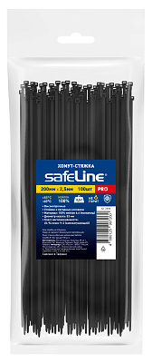 Хомут-стяжка кабельная нейлоновая Safeline 2,5x200-В-100, черная (100 шт.), слайд 1