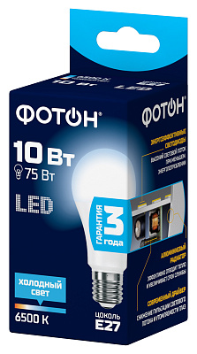 Лампа светодиодная ФОТОН LED A60 10W E27 6500K     . Купить светодиодные (LED) лампы оптом по выгодной цене, слайд 1
