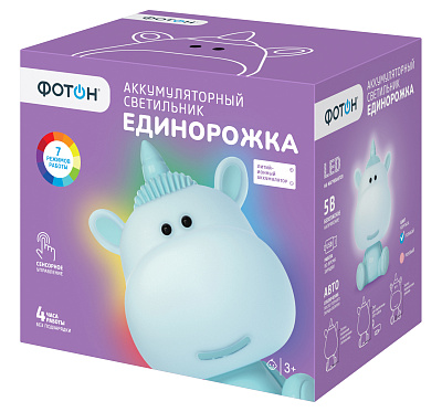 Светильник аккумуляторный  "ФОТОН", "Единорожка", KSS-08, голубой. Купить светодиодные ночники для детей оптом, слайд 1