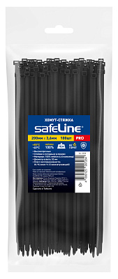Хомут-стяжка кабельная нейлоновая Safeline 3.6x200-В-100, черная (100 шт.), слайд 1