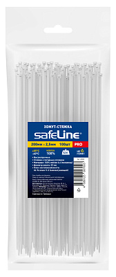 Хомут-стяжка кабельная нейлоновая Safeline 2,5x200-W-100, белая (100 шт.), слайд 1