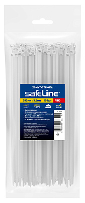 Хомут-стяжка кабельная нейлоновая Safeline 3,6x200-W-100, белая (100 шт.), слайд 1