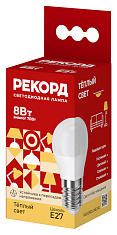 Лампа светодиодная РЕКОРД LED P45-U 8W Е27 3000К. Купить светодиодные (LED) лампы оптом по выгодной цене