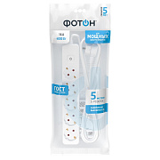 Удлинитель сетевой "ФОТОН" 16-55ЕS, 5м, 5 розеток, 16А, с выкл., с заземл., Белый. Купить удлинители Фотон оптом