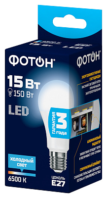 Лампа светодиодная ФОТОН LED A60 15W E27 6500K. Купить светодиодные (LED) лампы оптом по выгодной цене, слайд 1
