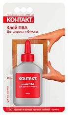 Клей ПВА  "КОНТАКТ", 60 мл, бл., арт. КК 144 - Б60 ПВ. Купить клей оптом по доступной цене.