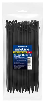 Хомут-стяжка кабельная нейлоновая Safeline 4.8x200-В-100, черная (100 шт.), слайд 1
