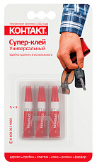 Супер-клей "КОНТАКТ" Универсальный, 3х 1г, бл., арт. КМ 360 - Б01, шоу-бокс. Купить клей оптом по доступной цене.