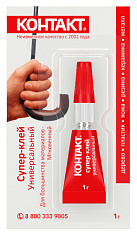 Супер-клей "КОНТАКТ" Универсальный, 1 г, (12 на карте), арт. КМ 384-112. Купить клей оптом по доступной цене.