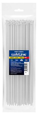 Хомут-стяжка кабельная нейлоновая Safeline 3,6x300-W-100, белая (100 шт.), слайд 1