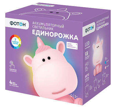 Светильник аккумуляторный  "ФОТОН", "Единорожка", KSS-09, розовый. Купить светодиодные ночники для детей оптом, слайд 1